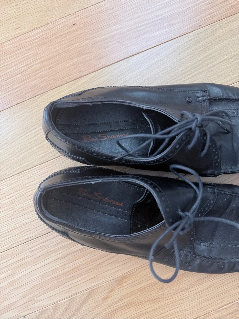 Ben Sherman Mens Black Leather Moc Toe Oxford Derby Shoes Brogue Size EU 42.5 U